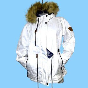 Hooded Winter Jacket Waterproof Snowboarding Ski White Parka Women Size Medium
